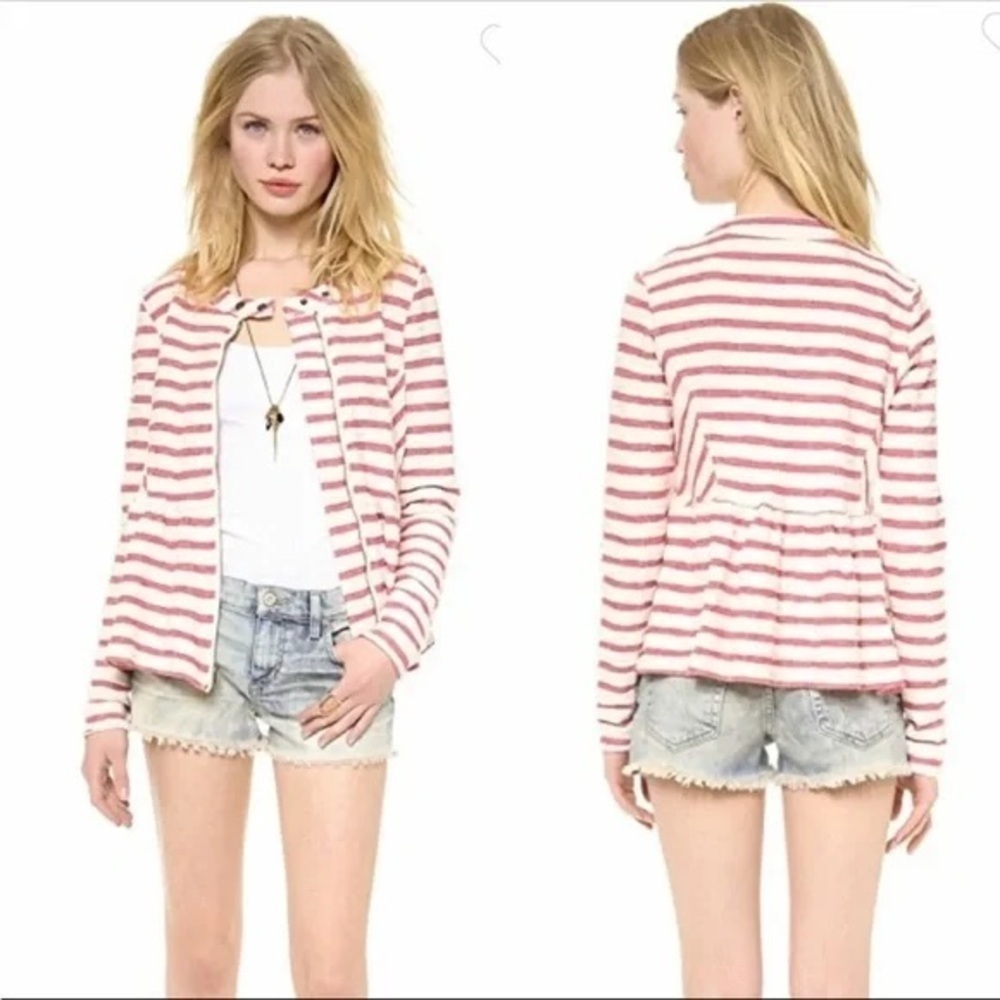 Free People Striped Terrycloth Peplum Jacket Medium